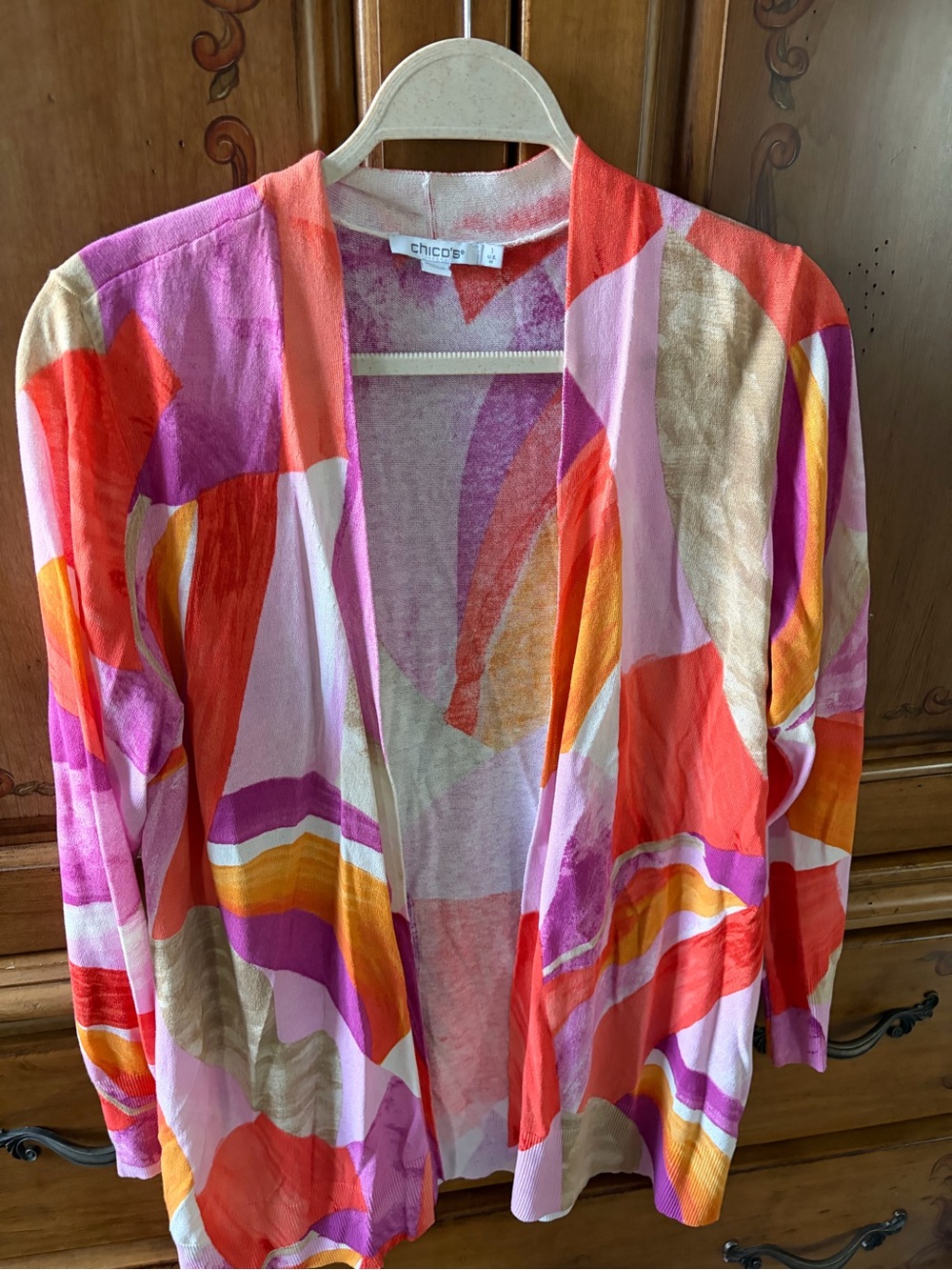 Chico's Pink and Purple Patterned Women's Sweater